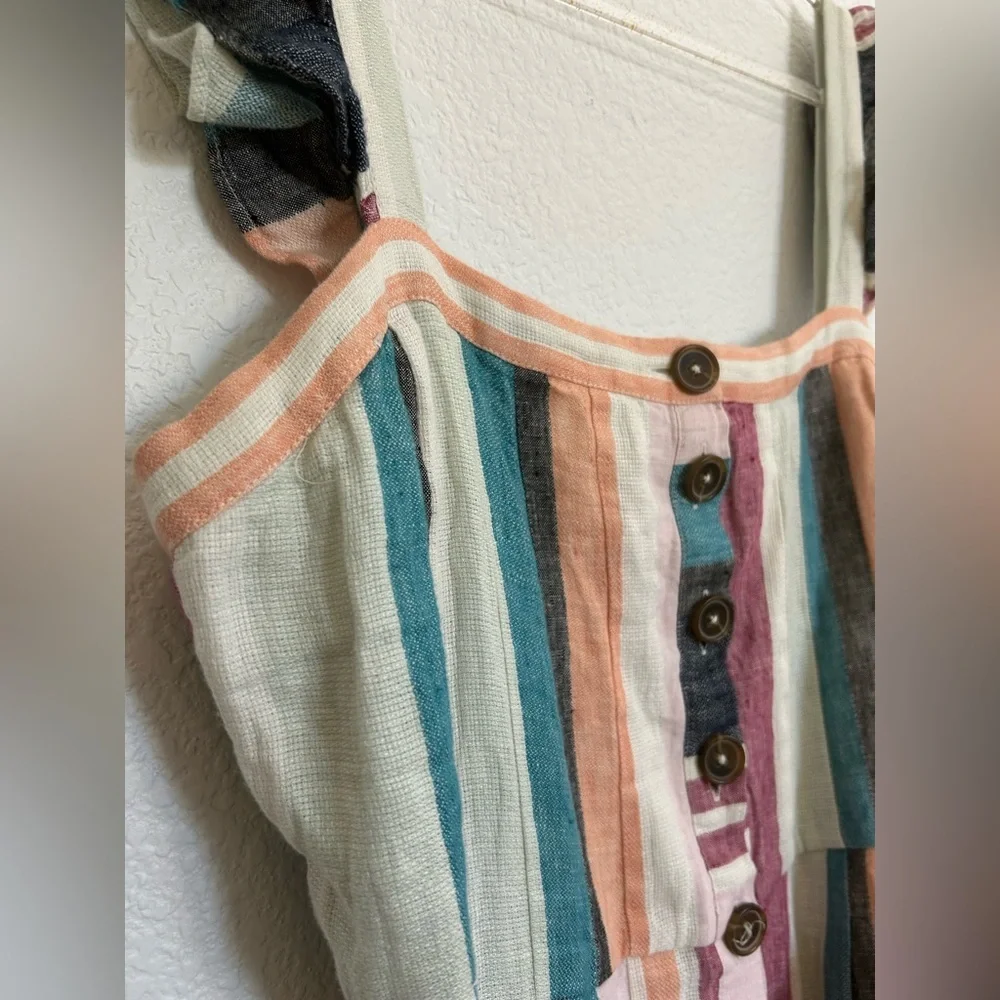 J CREW Linen Button-up midi dress in mixed stripe Multicolor Sleeveless Lined - Picture 8 of 15